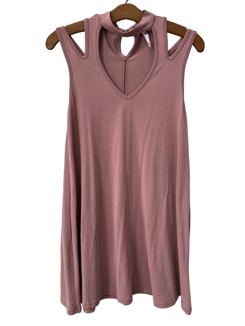 Alya Dress Size XS Mauve Pink Swing Mock Neck Modal Cold Shoulder Cutout Mini